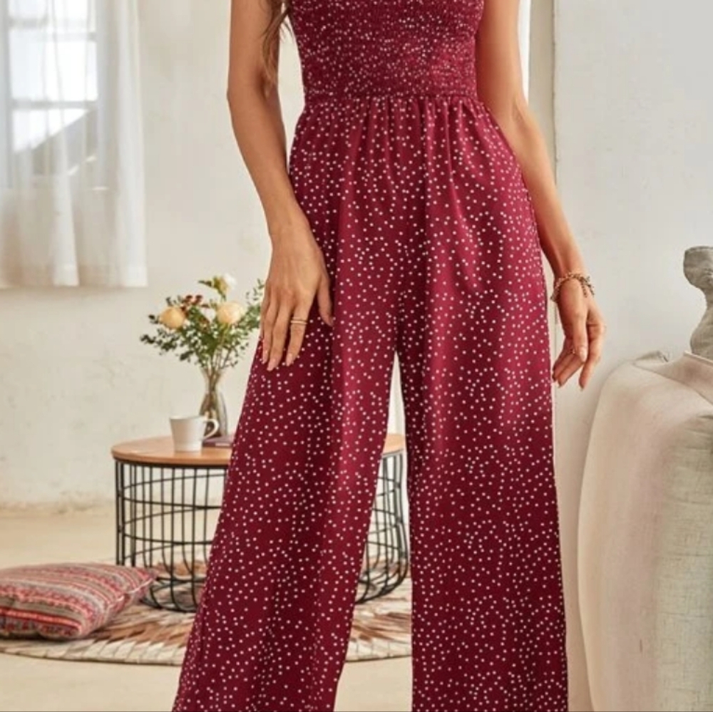 Red with white poka-dot jumpsuit